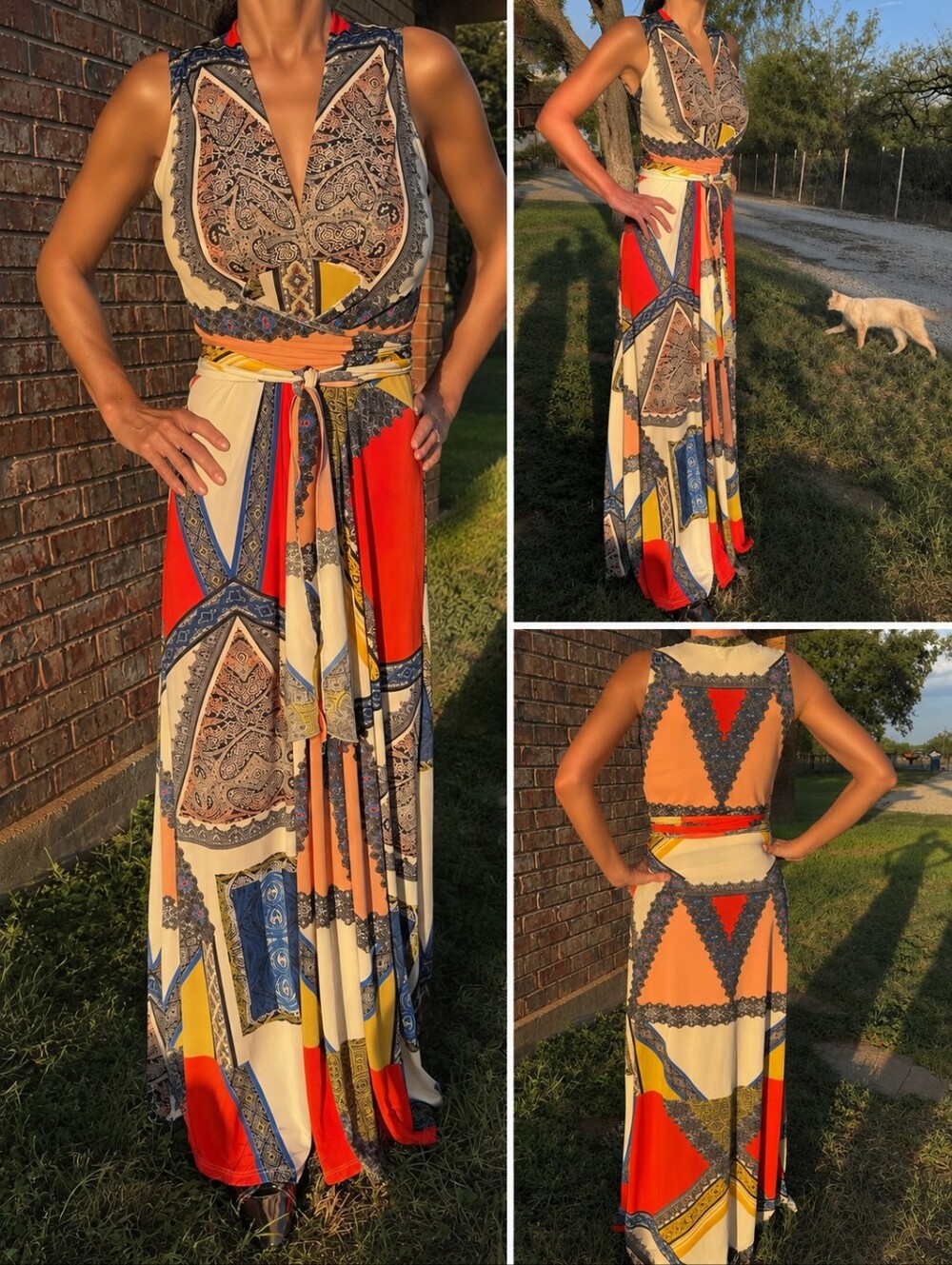 BOSTON PROPER Flawless Bohemian Scarf Print Maxi Dress Multicolor Archival 2012